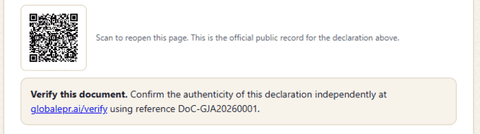 Scannable QR data carrier and public verification link on a Declaration of Conformity